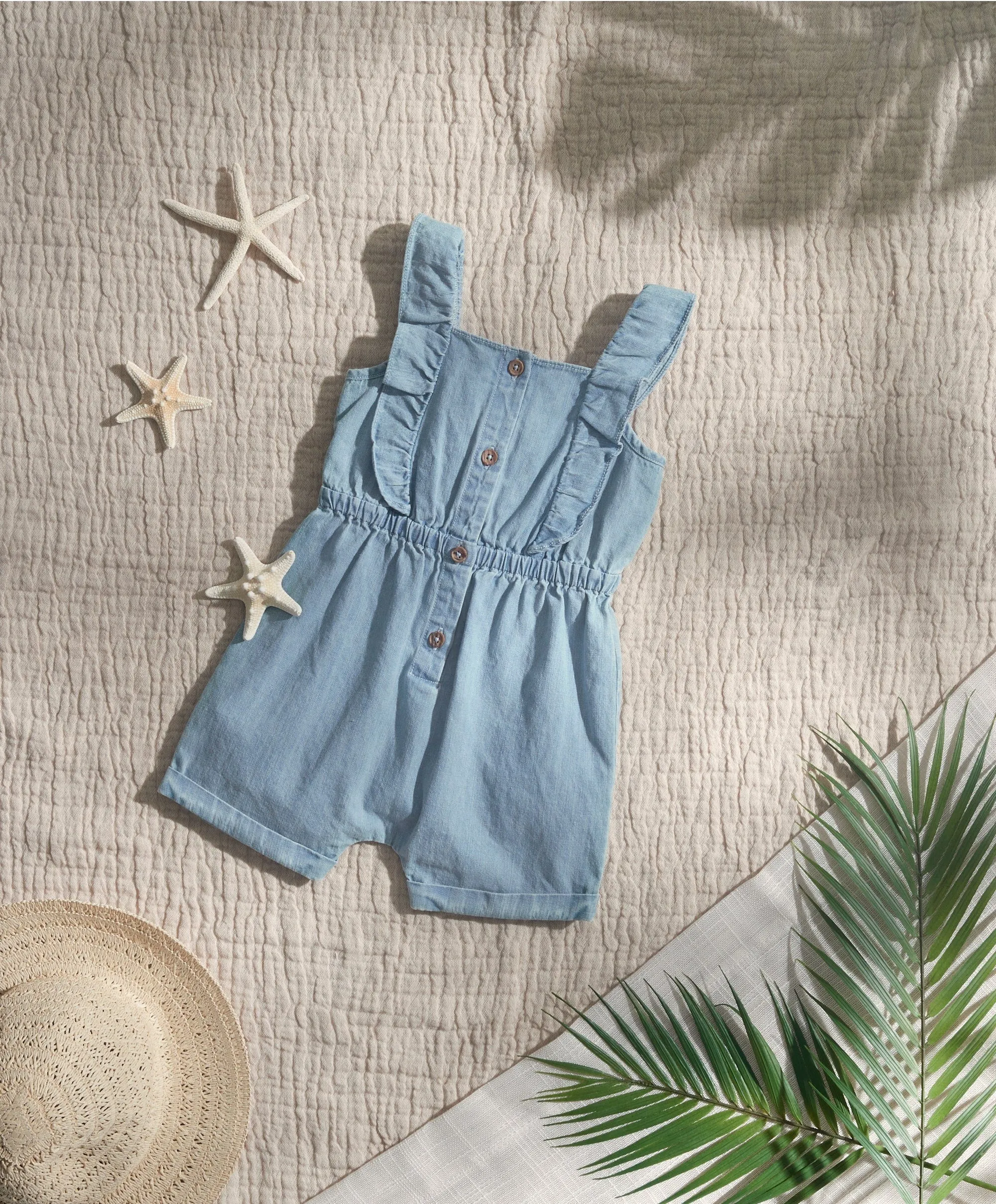 Blue Frilled Chambray Playsuit Babykids Mamas & Papas