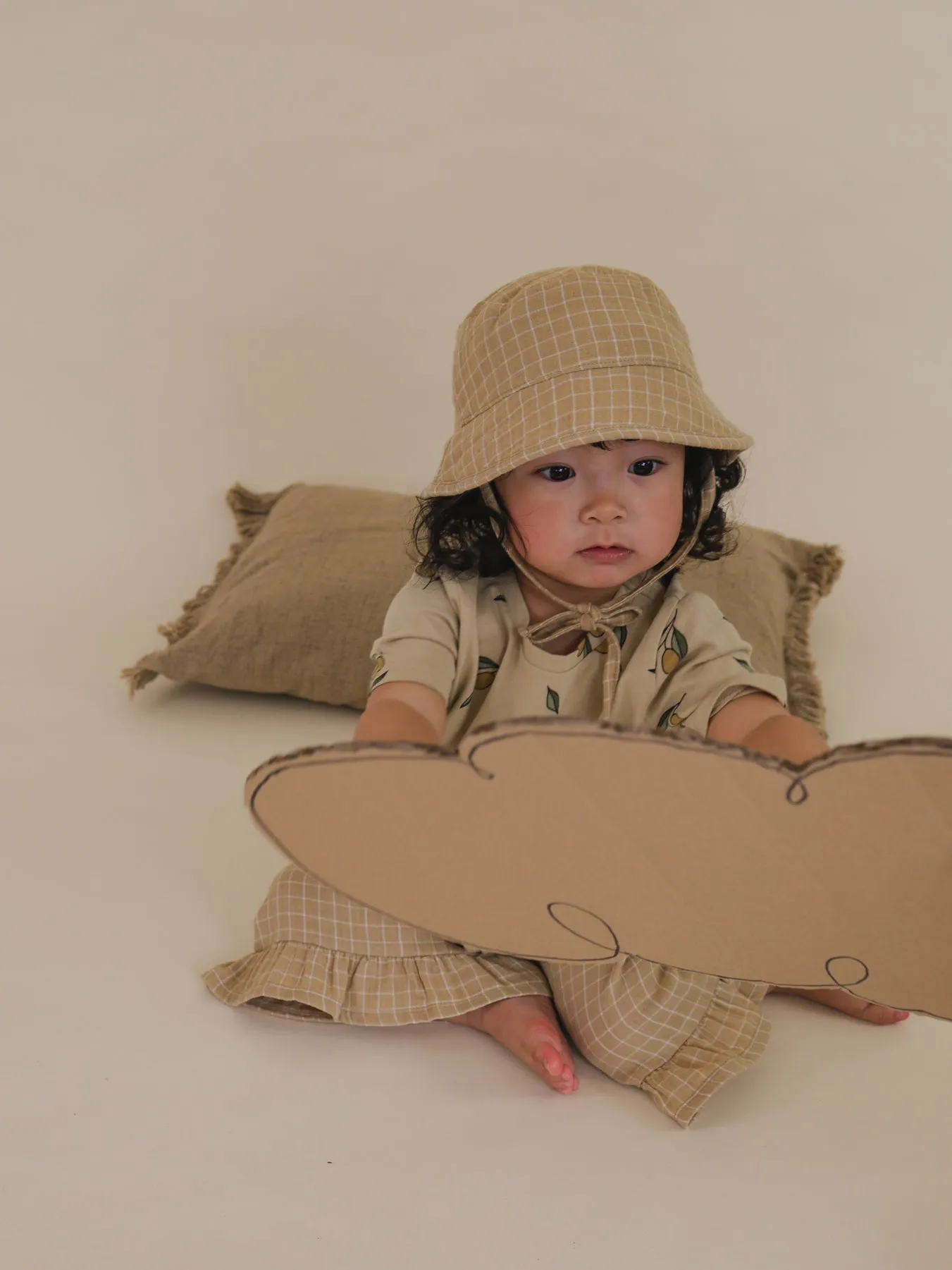 Grid Check Wheat Bucket Sun Hat