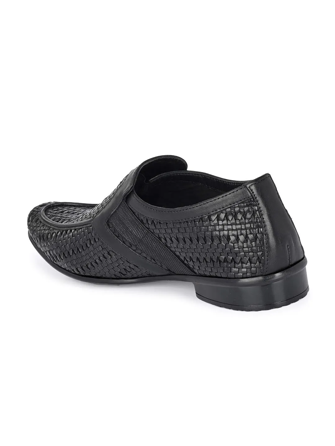 Hitz Men's Black Leather Slip-On Semi-Formal Shoes