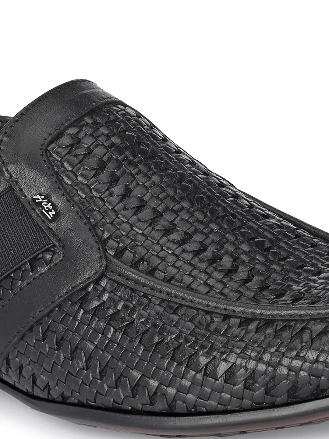 Hitz Men's Black Leather Slip-On Semi-Formal Shoes