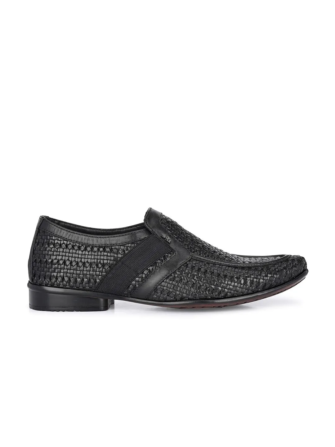 Hitz Men's Black Leather Slip-On Semi-Formal Shoes