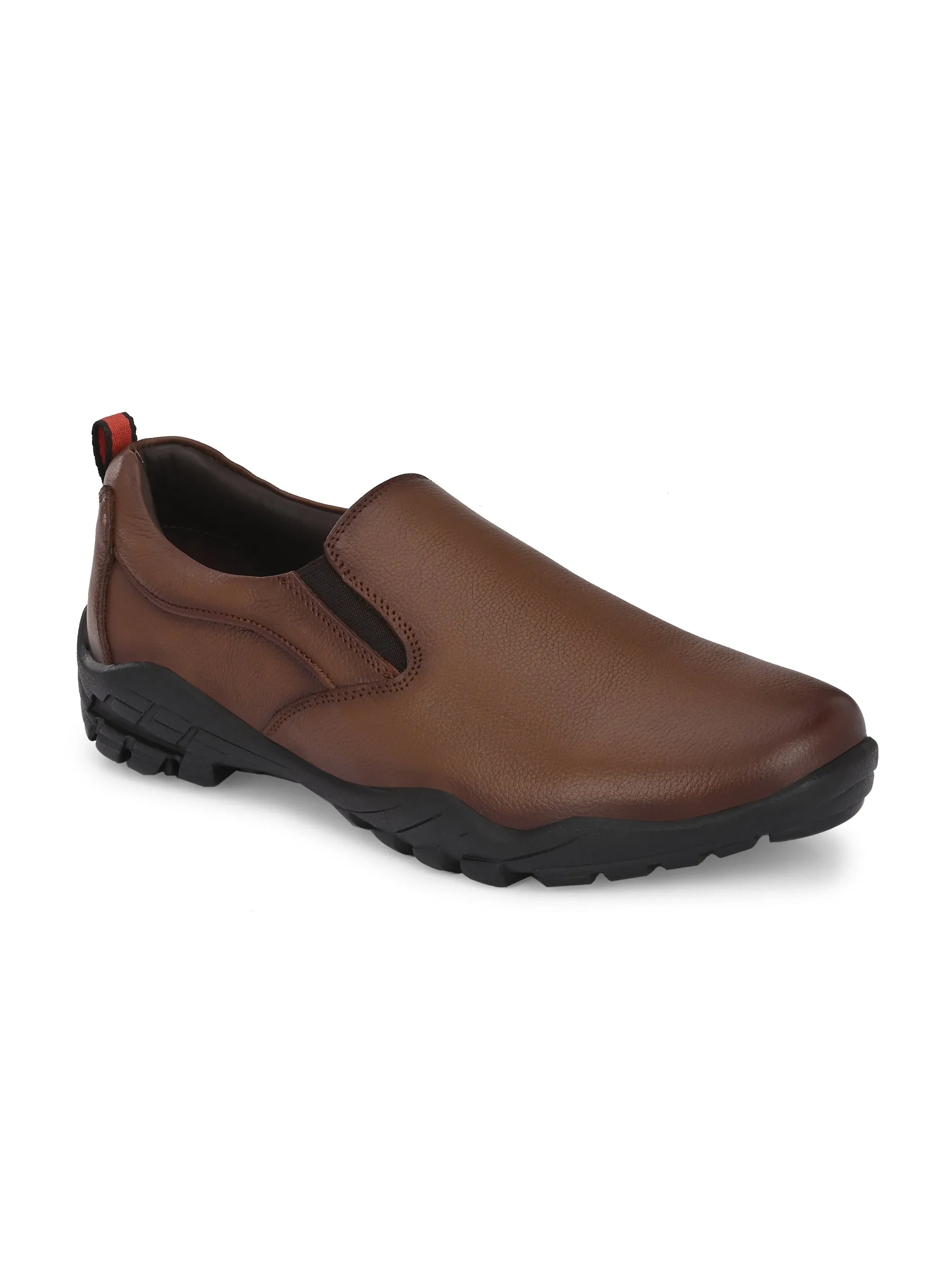 Hitz Men's Tan Leather Slip-On Formal Shoes