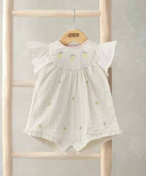 Lemon Embroidered Romper - Yellow
