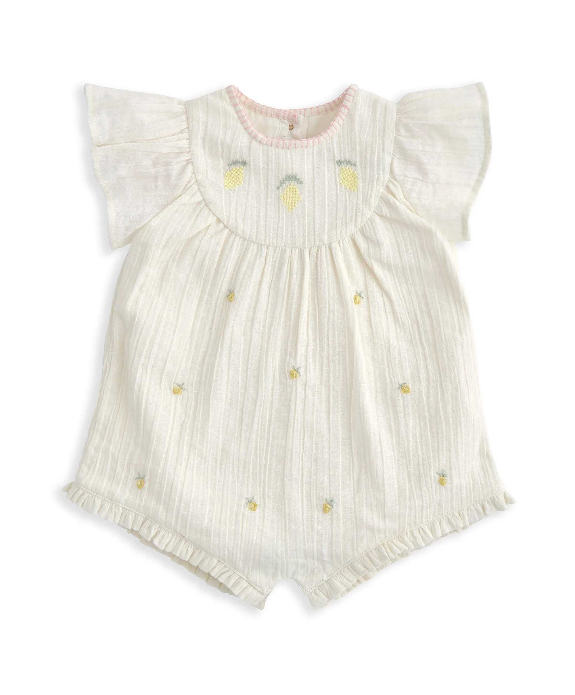 Lemon Embroidered Romper - Yellow