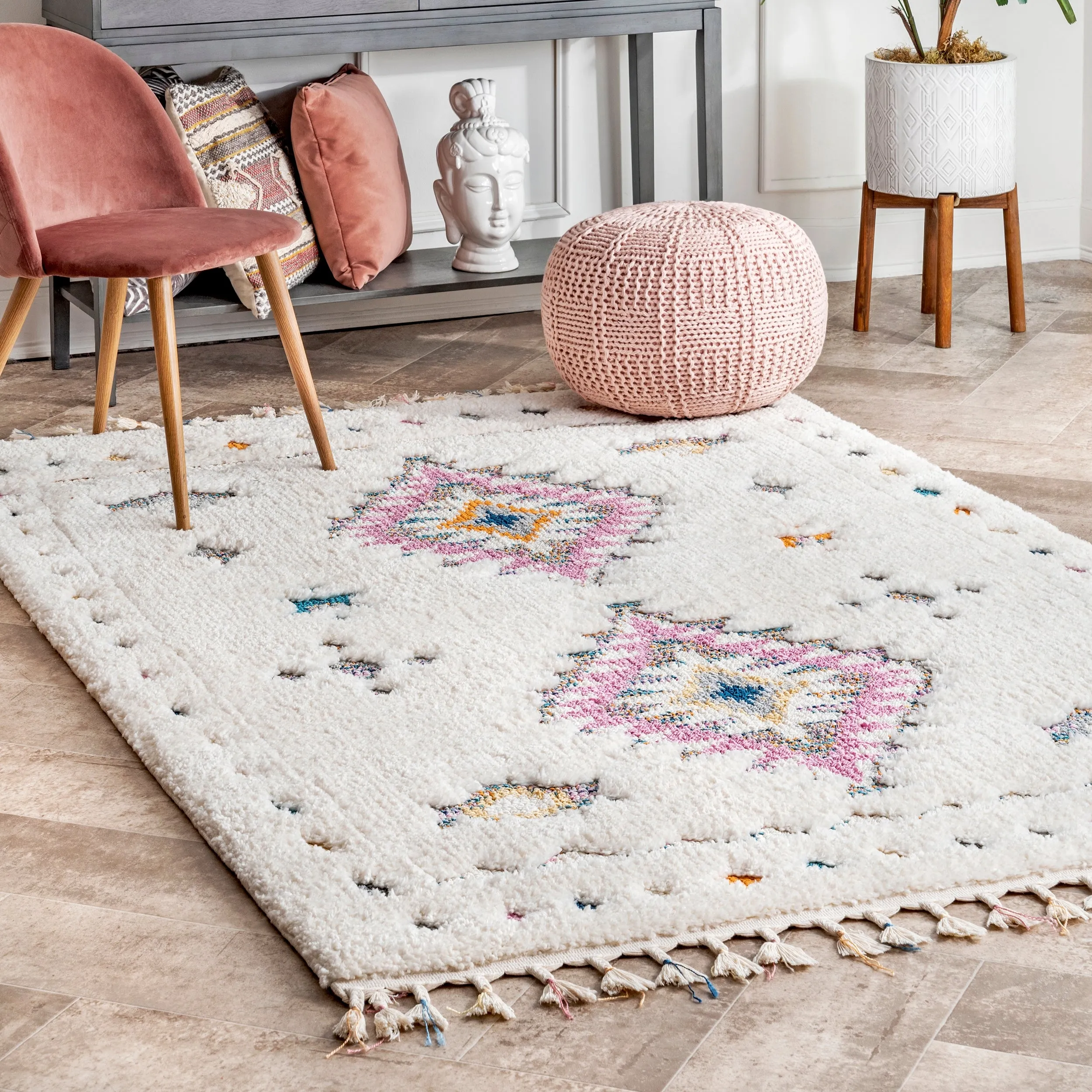 nuLOOM Jocelyn High-Low Textured Tribal Shag Tassel Area Rug ecco Shoes