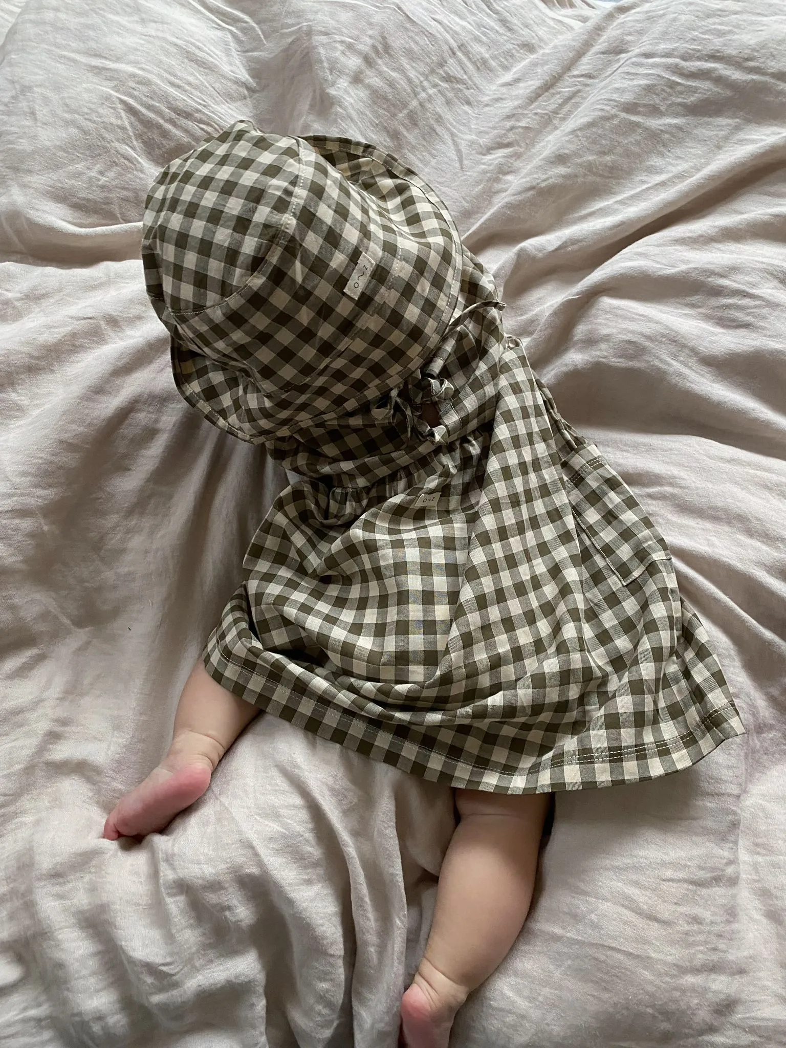 Olive Gingham Bucket Sun Hat
