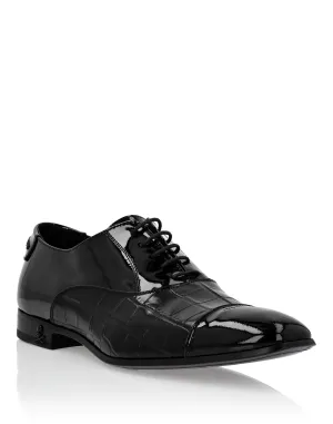 Patent Leather &amp; Croco Effect Derby