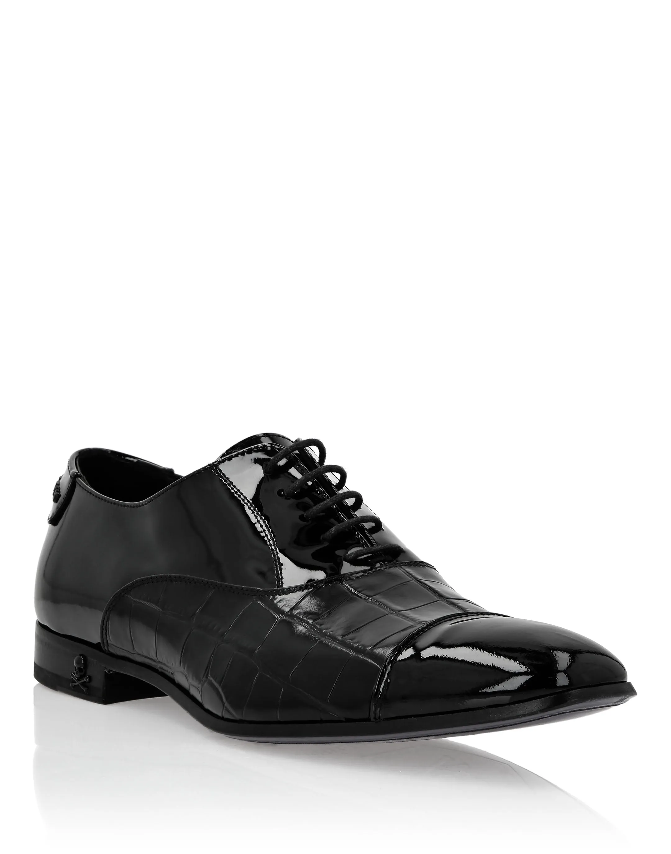 Patent Leather &amp; Croco Effect Derby