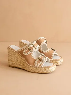 The Rae Embroidered Espadrille Wedges In Beige