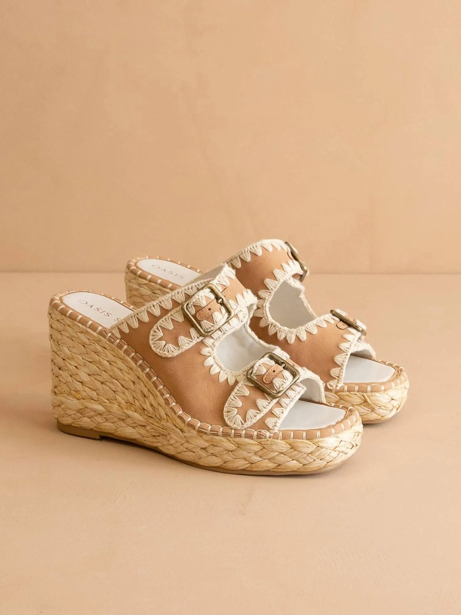 The Rae Embroidered Espadrille Wedges In Beige
