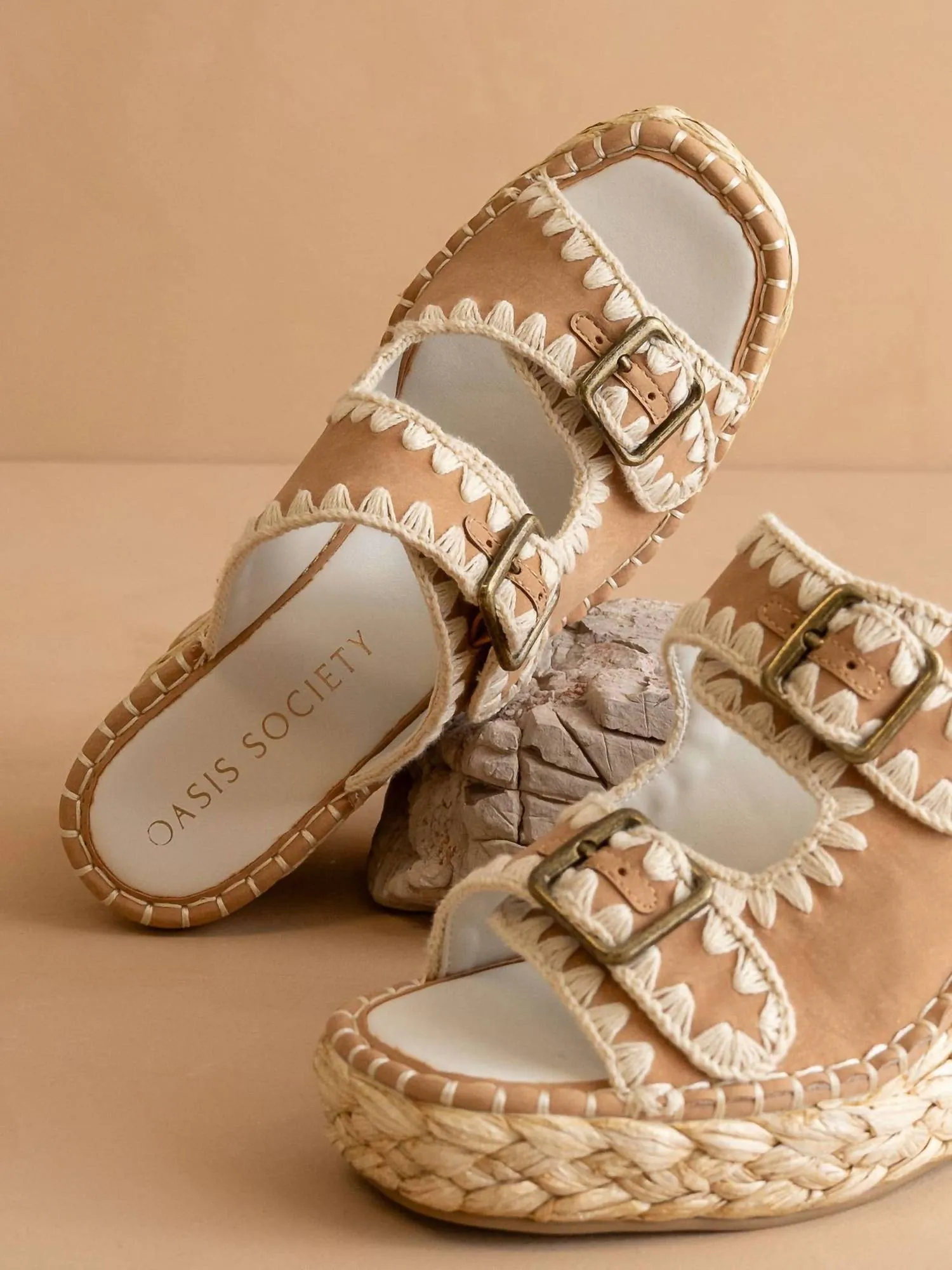 The Rae Embroidered Espadrille Wedges In Beige