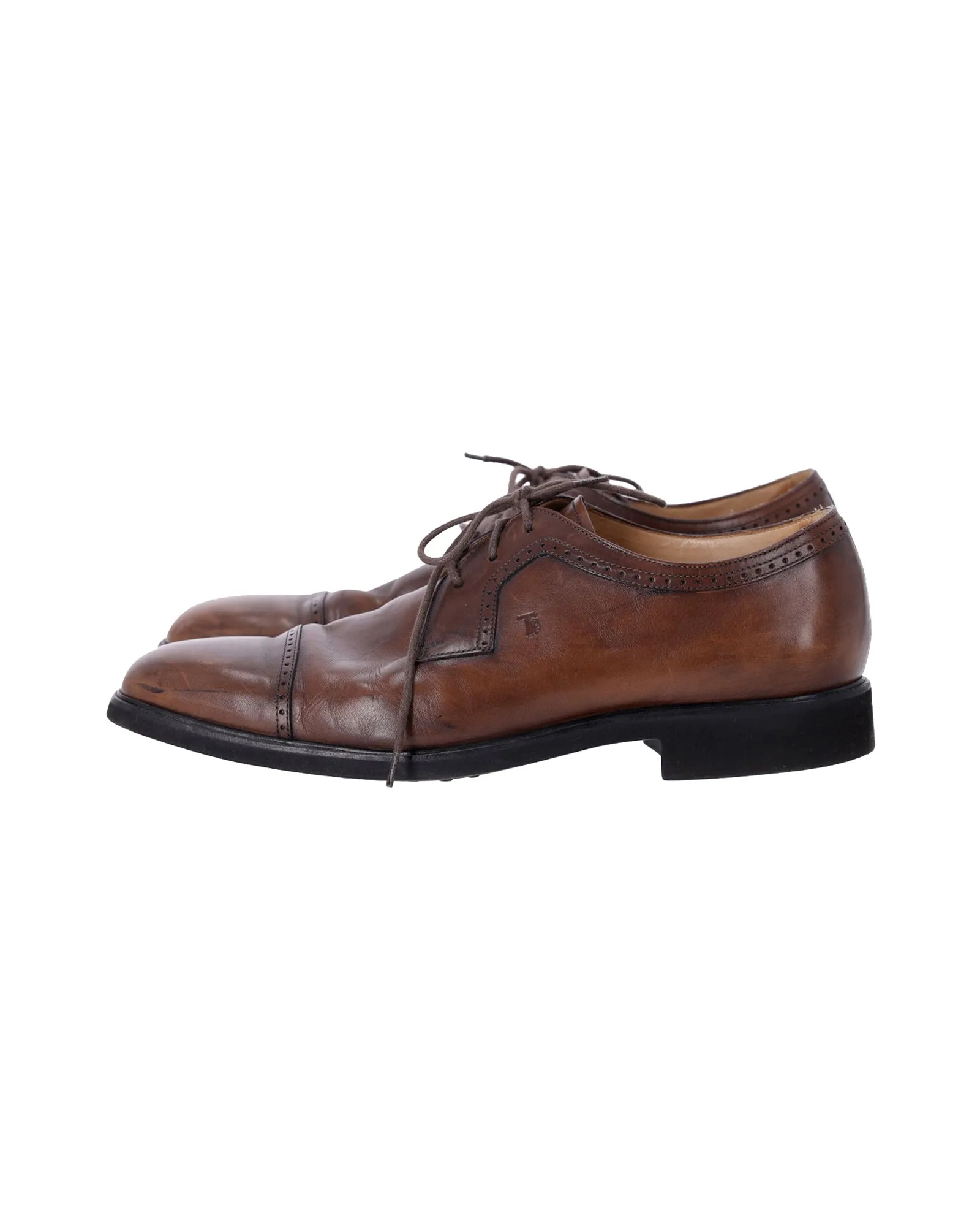 Tod's Lace Up Derby Shoes in Brown Leather