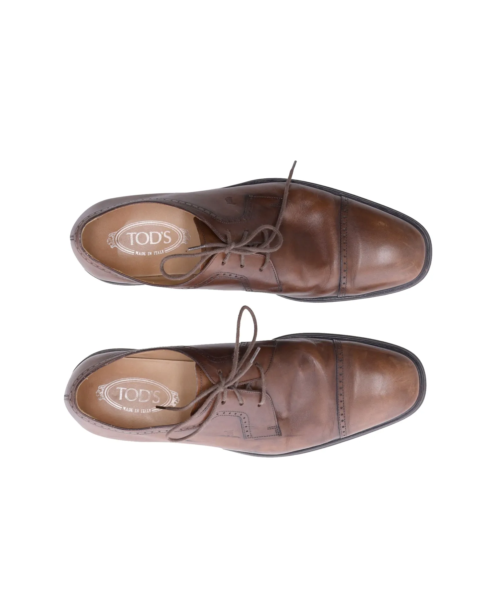 Tod's Lace Up Derby Shoes in Brown Leather
