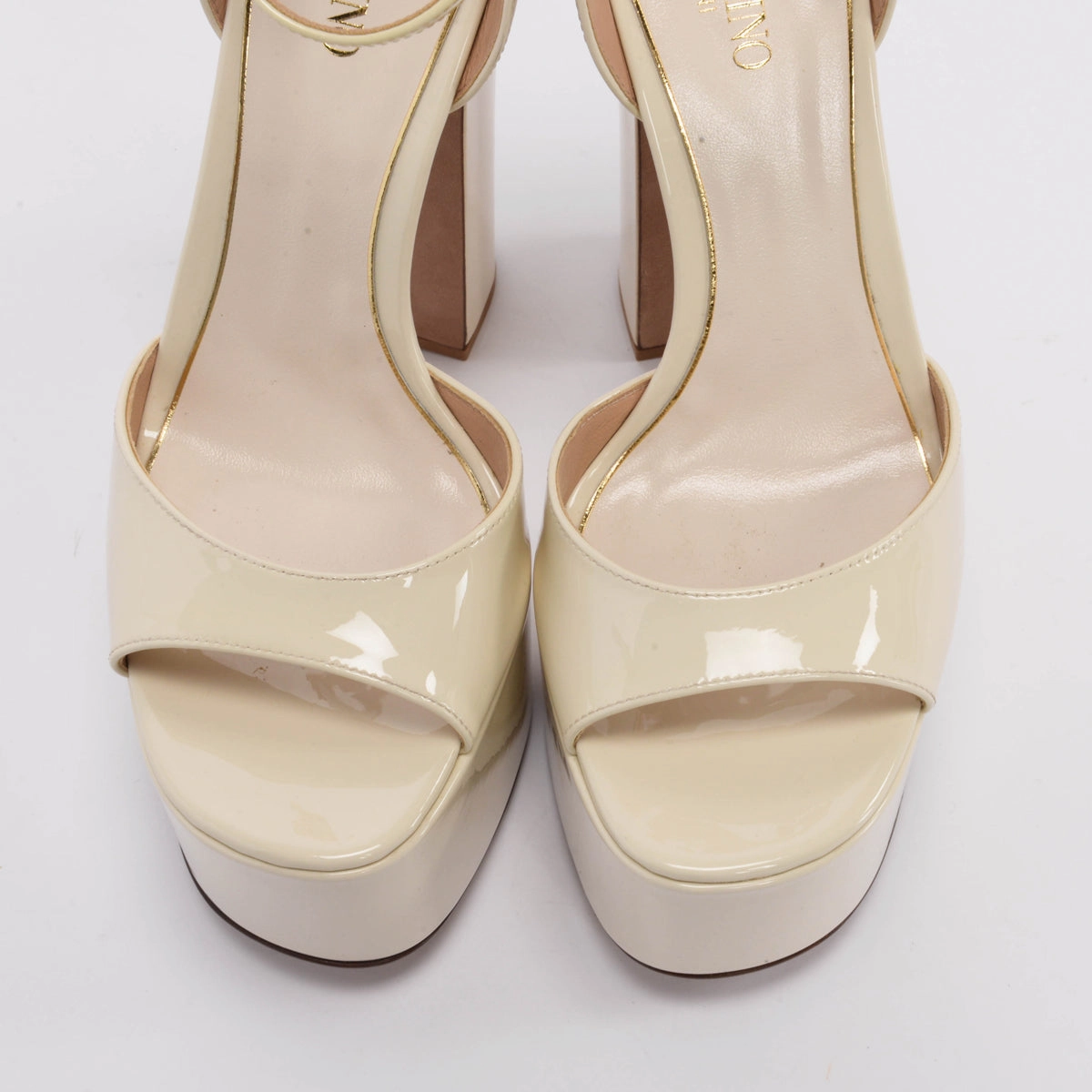 Valentino Cream Patent Tan-Go Mary Jane Sandals 36.5