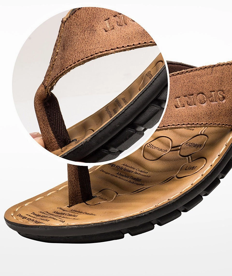 West Louis™ Cow Leather Fashion Flip Flops