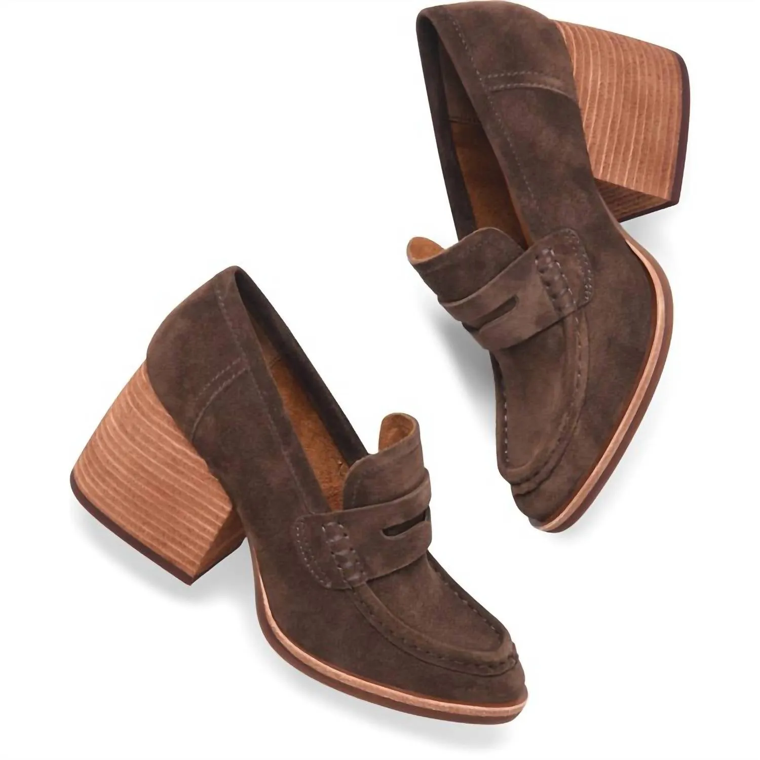 Women's Modeste Heeled Loafer In Dark Castagno Suede