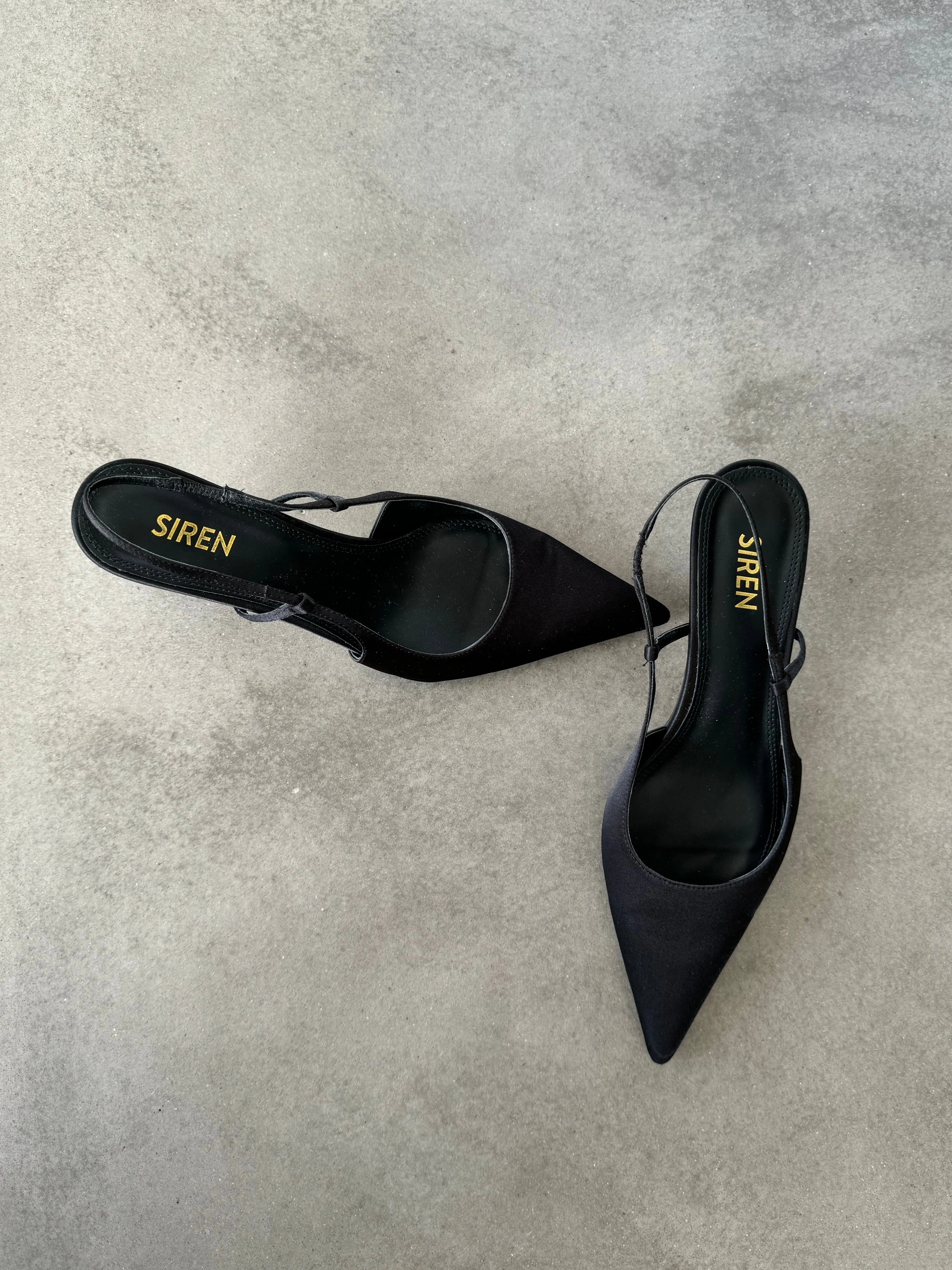 Yohana Heeled Slingback - Black Satin